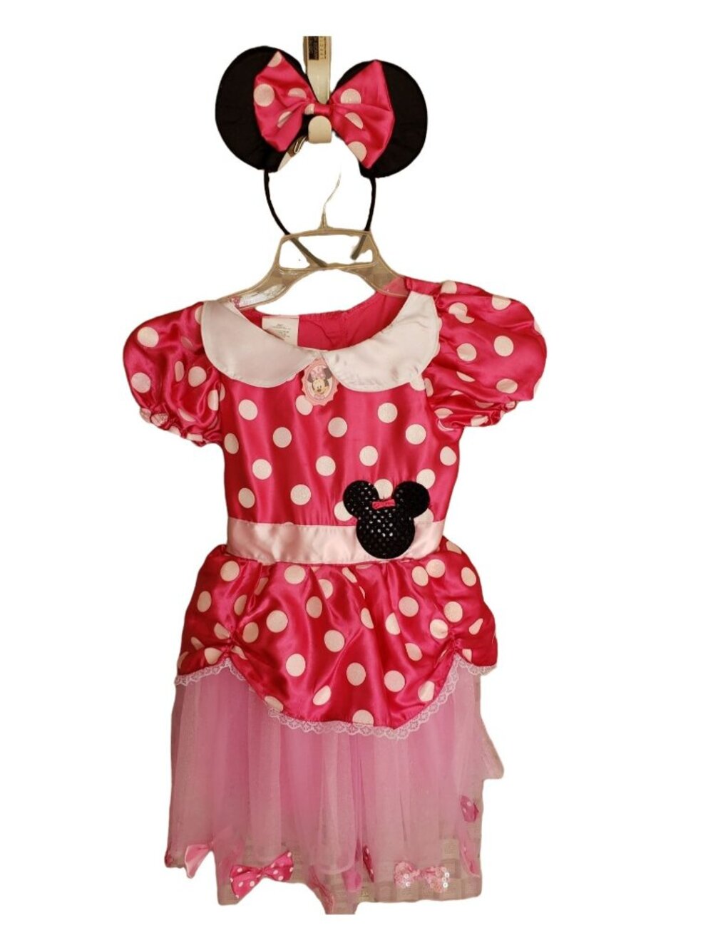 Disney Minnie Mouse Costume S 4-6X Bedazzling Dress Ears Headband Halloween